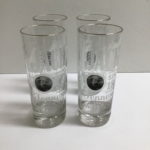 Jack Daniels Whiskey 4 Highball Tumbler Glasses Tall Boy 10 oz Old No. 7 Bar USA - Picture 1 of 16